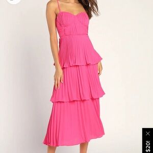 Cascading Crush Hot Pink Tiered Midi Dress